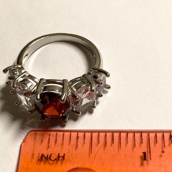 Silver Ruby Red Cubic Zirconia Anniversary Ring Size 7 Plated Simulated - Picture 8 of 8